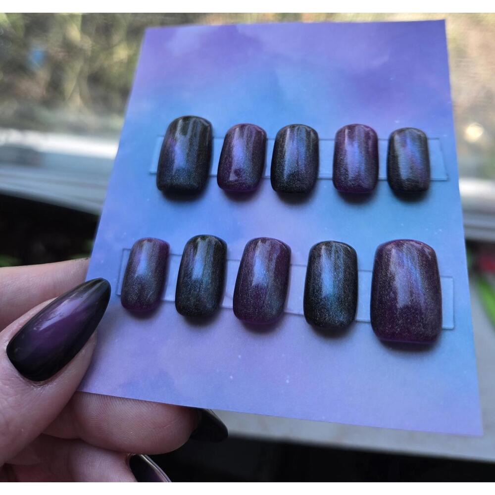 Galaxy cats eye short square press on nails custom made